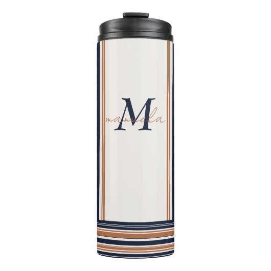 Bouteilles Isothermes Bleu moderne et blanc or Grandes bandes longues (Devant)