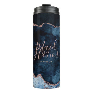 Bouteilles Isothermes Bleu Nuit & Marbre Agate Or Rose Demoiselle d'Honn