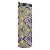 Bouteilles Isothermes Bleu personnalisé Motif méditerranéen Fleurs jaune (Tourné sur la droite)