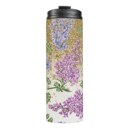 Bouteilles Isothermes *~* Bleu rose HYDRANGEA Parties scintillant or Flo (Devant)