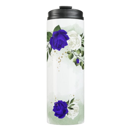 Bouteilles Isothermes bleu royal et fleurs blanches verdure (Devant)