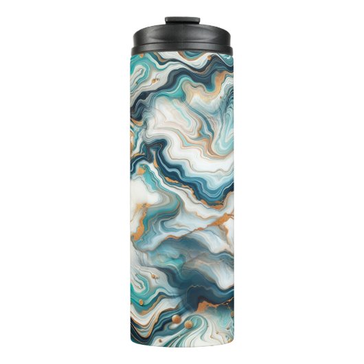 Bouteilles Isothermes Bleu Sarcelle Or Blanc Marbre Moderne Agate (Devant)