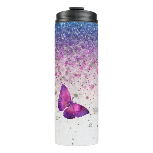 Bouteilles Isothermes *~* Bleu Violet Parties scintillant Papillon Girly (Devant)