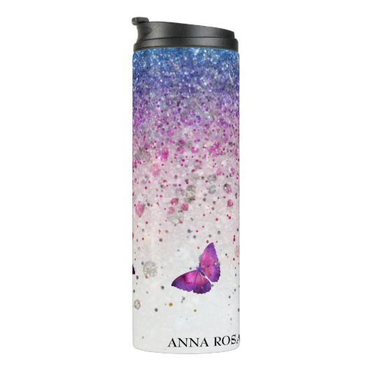 Bouteilles Isothermes *~* Bleu Violet Parties scintillant Papillon Girly (Tourné sur la droite)