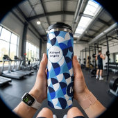 Bouteilles Isothermes Blue Geometric Mosaic Bauhaus Monogram Custom Name