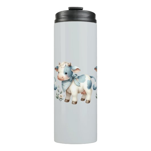 Bouteilles Isothermes Blue Gingham Baby Cow Pastel Farm Aesthetic (Devant)