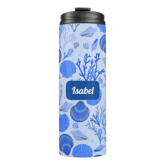 Bouteilles Isothermes Blue Seashells Motif CUSTOM Bridesmaid cadeau (Devant)