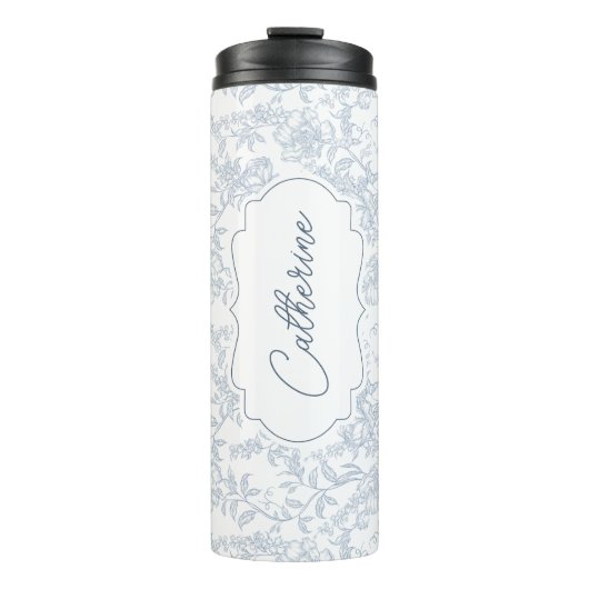 Bouteilles Isothermes Blue Toile Floral with Script Personalization (Devant)