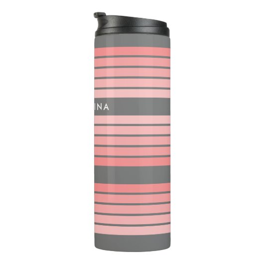 Bouteilles Isothermes Blush Pink Mod Retro Stried Motif Nom personnalisé (Tourné sur la droite)