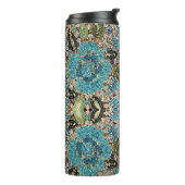 Bouteilles Isothermes bohème girly chic argent turquoise fleur bleu (Tourné sur la gauche)