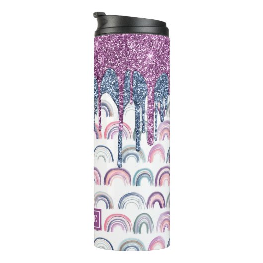 Bouteilles Isothermes Boho arc-en-ciel bleu Parties scintillant rose gou (Tourné sur la droite)