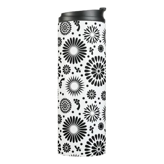 Bouteilles Isothermes Boho fleurs Motif floral vectoriel noir et blanc (Tourné sur la gauche)