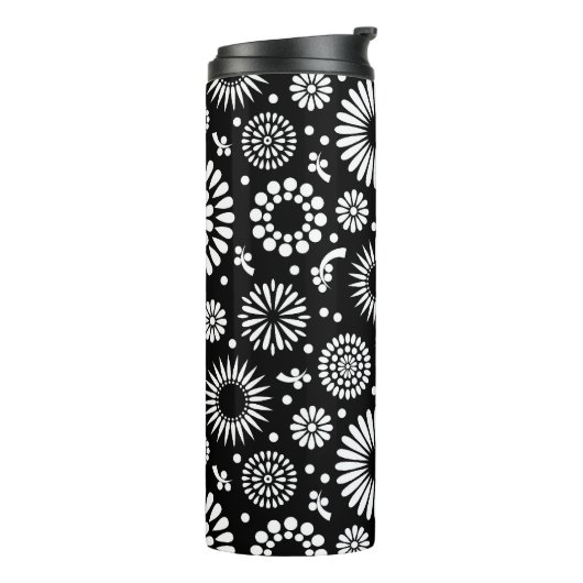 Bouteilles Isothermes Boho fleurs Motif floral vectoriel noir et blanc (Tourné sur la gauche)