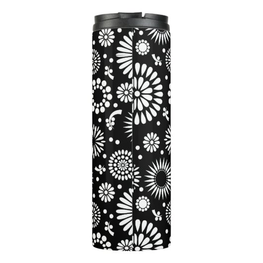 Bouteilles Isothermes Boho fleurs Motif floral vectoriel noir et blanc (Dos)