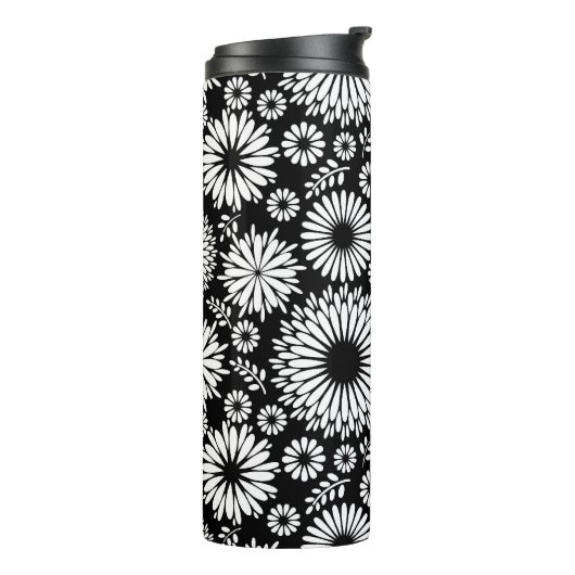 Bouteilles Isothermes Boho fleurs Motif floral vectoriel noir et blanc (Tourné sur la gauche)