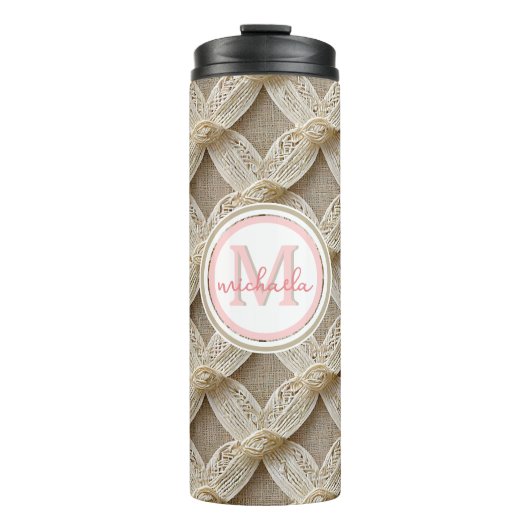 Bouteilles Isothermes Boho personnalisé rose et blanc monogramme (Devant)