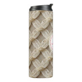 Bouteilles Isothermes Boho personnalisé rose et blanc monogramme (Tourné sur la gauche)