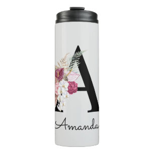 Bouteilles Isothermes Boho rose moderne Floral Initiale A