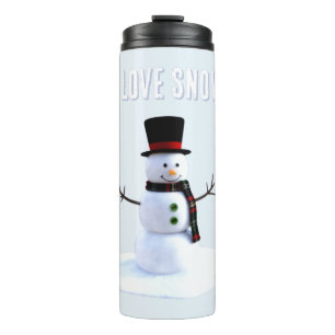 Bouteilles Isothermes Bonhomme de neige avec chapeau et écharpe. J'aime 