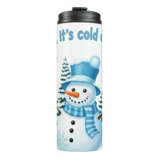 Bouteilles Isothermes Bonhomme de neige joyeux avec des pins