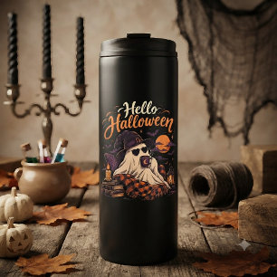 Bouteilles Isothermes Bonjour Halloween Gentil Fantôme Buvant du Café
