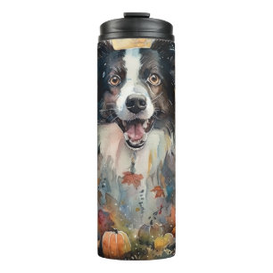 Bouteilles Isothermes Border Collie d'Halloween avec citrouilles effraya