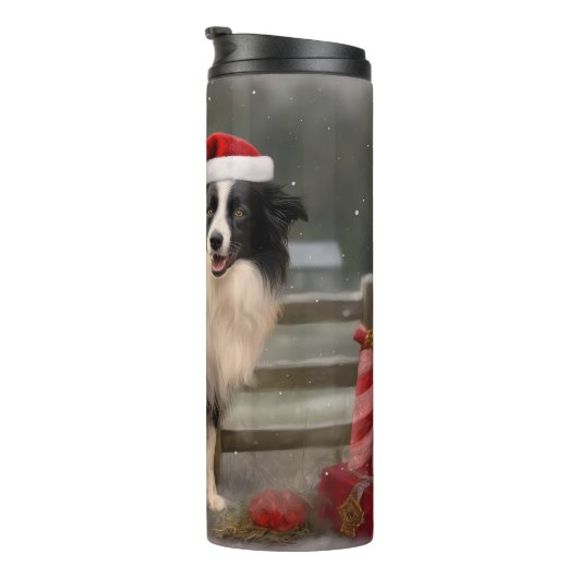 Bouteilles Isothermes Bordure Collie Chien dans neige Noël (Tourné sur la droite)