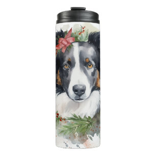 Bouteilles Isothermes Bordure Collie Fête de Noël Wreath Pup