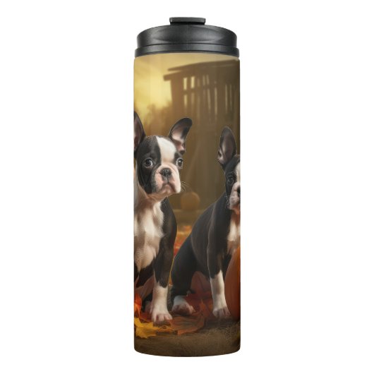 Bouteilles Isothermes Boston Terrier Puppy Automne Citrouille de plaisir (Devant)