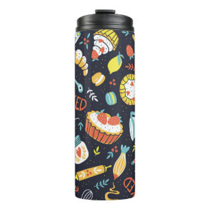 Bouteilles Isothermes Boulangerie rétro, points, éléments floraux.