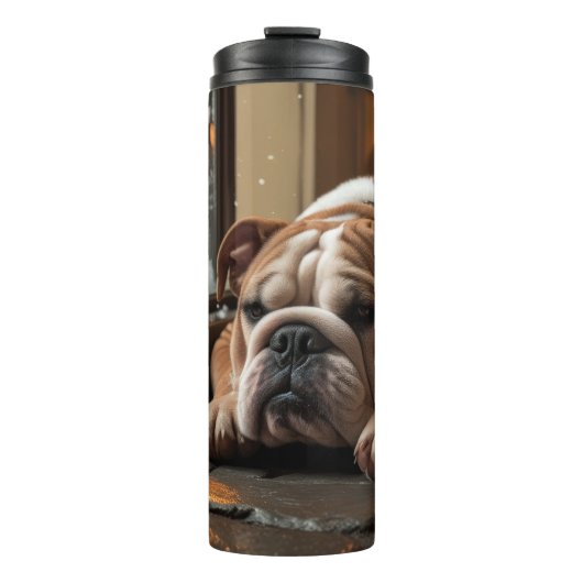 Bouteilles Isothermes Bouledogue avec éclairages de Noël de vacances (Devant)