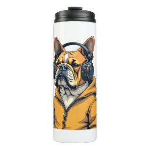 Bouteilles Isothermes Bouledogue vintage avec écouteurs portant un sweat