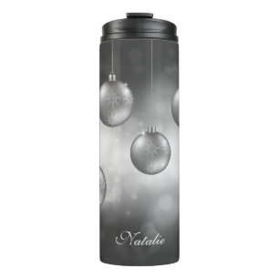 Bouteilles Isothermes Boules de Noël Gris Argent Avec Nom Personnalisé