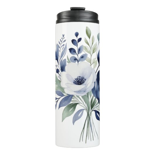 Bouteilles Isothermes Bouquet floral bleu et blanc (Devant)