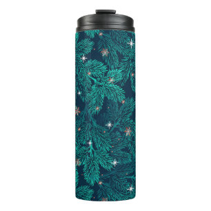 Bouteilles Isothermes Branches de pin sarcelle avec flocons de neige bla