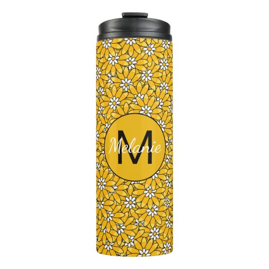 Bouteilles Isothermes Bright Yellow Floral Pattern Personalised (Devant)