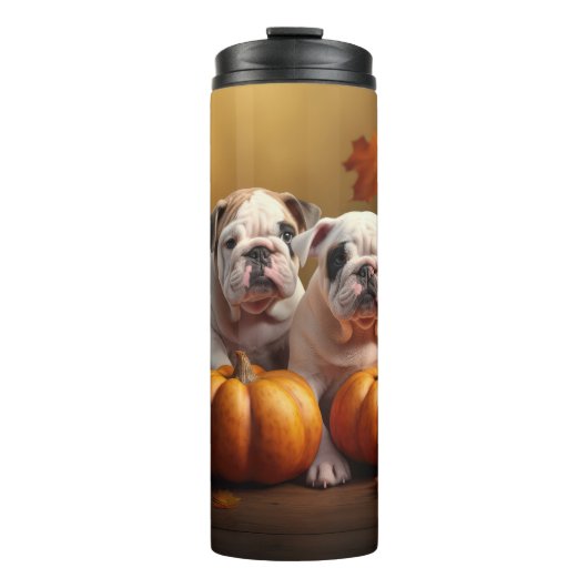 Bouteilles Isothermes Bulldog Chiot Automne Citrouille de plaisir (Devant)