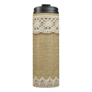 Bouteilles Isothermes Burlap, dentelle texture tissu.