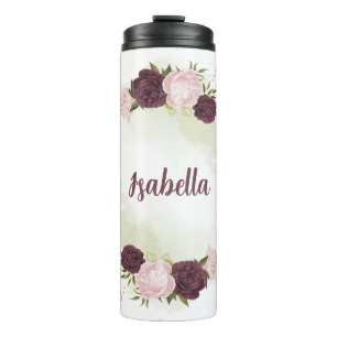 Bouteilles Isothermes cabernet vert rose fleuri