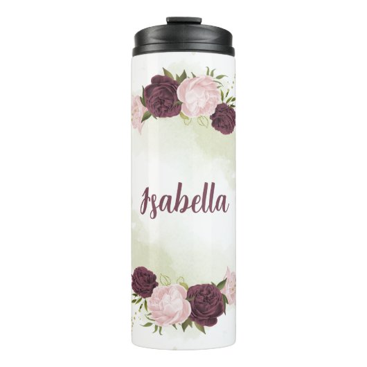 Bouteilles Isothermes cabernet vert rose fleuri (Devant)