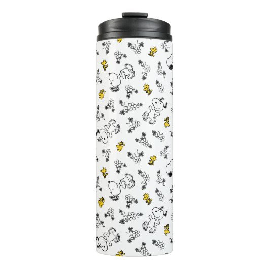 Bouteilles Isothermes cacahuètes | Snoopy & Woodstock B&W Flower Motif (Devant)