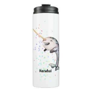 Bouteilles Isothermes Cadeau Cute Narhwal Ajouter un nom Aquarelle Illus