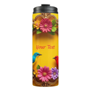 Bouteilles Isothermes Cadre floral coloré avec oiseaux vibrants