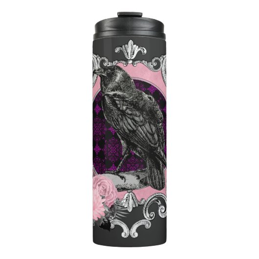 Bouteilles Isothermes Cadre Rose Goth Raven (Devant)