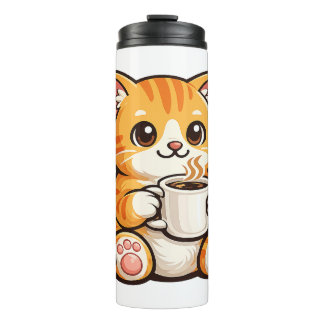 Bouteilles Isothermes Café Chat Mignon – Chat Orange Cosy Buvant du Café