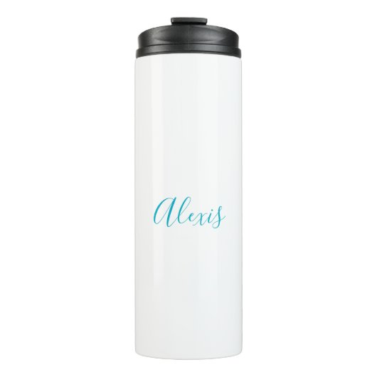 Bouteilles Isothermes Calligraphie de nom Script Plain Simple Blanc Bleu (Devant)