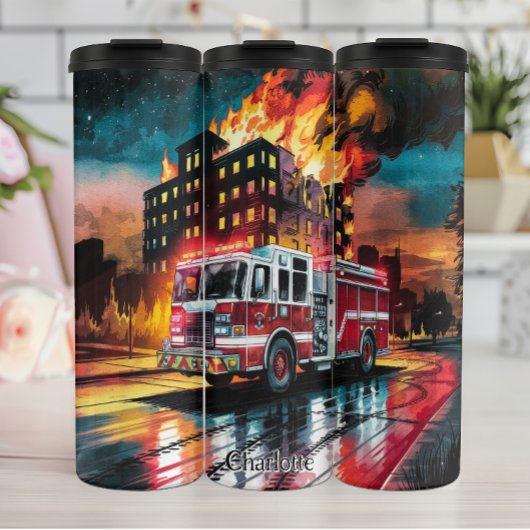 Bouteilles Isothermes Camion d'incendie à Burning Building