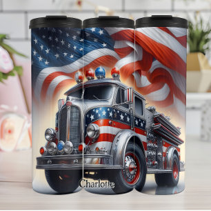 Bouteilles Isothermes Camion d'incendie classique en argent avec drapeau