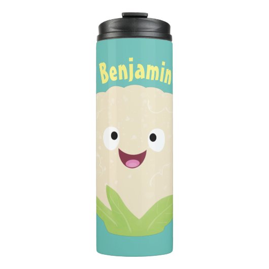 Bouteilles Isothermes Caricature de légume de chou-fleur joyeux (Devant)