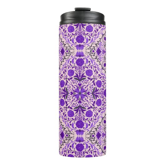 Bouteilles Isothermes Carreaux floraux en violet et coton bonbon rose (Devant)